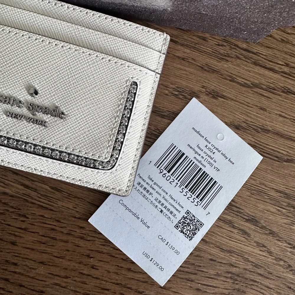NWT！NEW! Kate Spade Madison Boxed Crystal Card Holder Cream Rhinestone shinny